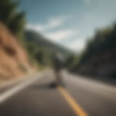 Longboarding in Nature's Embrace A scenic view showcasing longboarders navigating a winding road