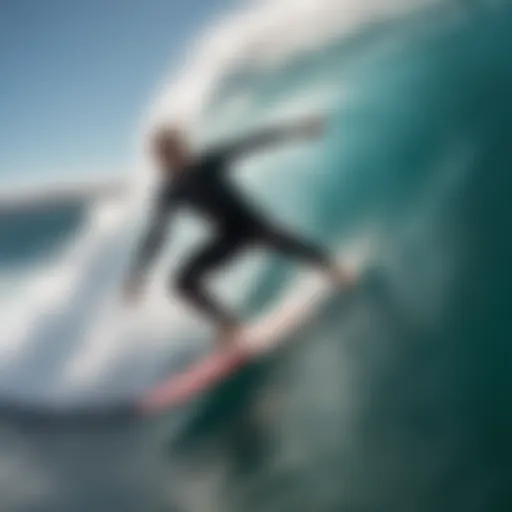 A surfer skillfully executing the hang ten maneuver on a wave.