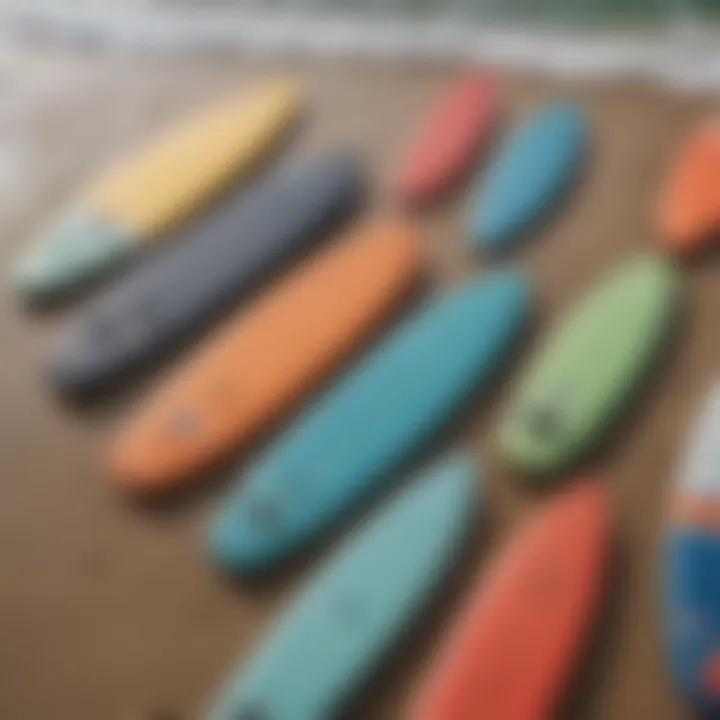 A variety of surf pads displayed to illustrate different types and designs.