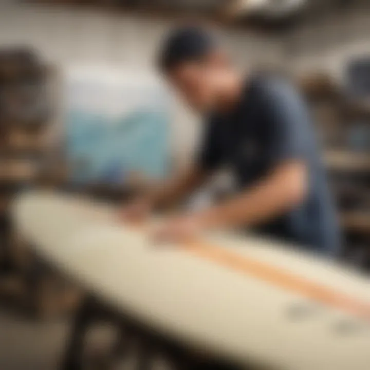 A skilled artisan shaping a surfboard with precision