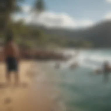 Community Gathering in Hawaii A group of friends enjoying a beach gathering, showcasing community spirit