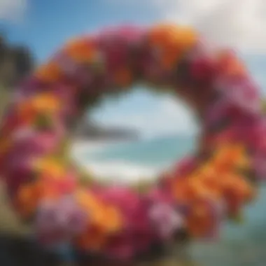 Traditional Hawaiian Lei A traditional Hawaiian lei made of colorful flowers representing love and friendship