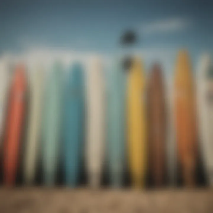 An array of surfboards showcasing different designs and styles.