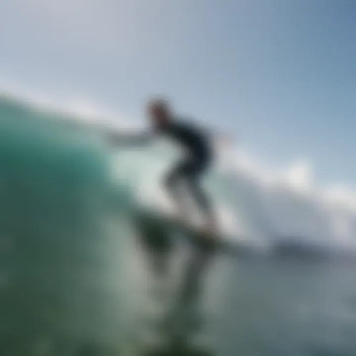 Surfers engaging in a lively competition on a busy surf day.