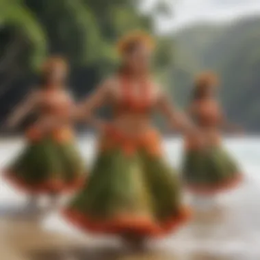 Traditional Hawaiian hula dancers performing in vibrant costumes