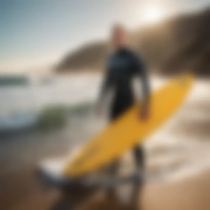 Jack O'Neill in a wetsuit, holding a surfboard on a sun-soaked beach.