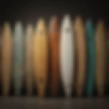 A vintage surfboard collection showcasing the evolution of surfboard design.