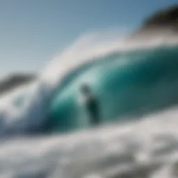 A dynamic bodyboarder riding a massive wave showcasing skill and technique.