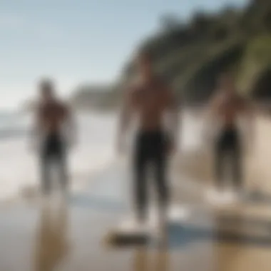 A group of surfers participating in a community beach clean-up