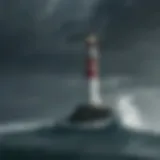 A majestic lighthouse illuminating the dark sea