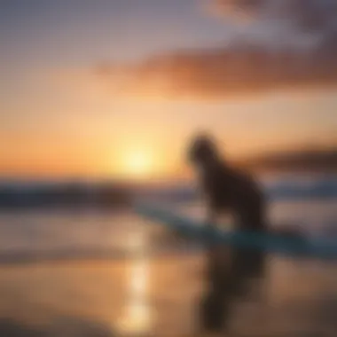 A serene sunset over the ocean with a cat silhouette