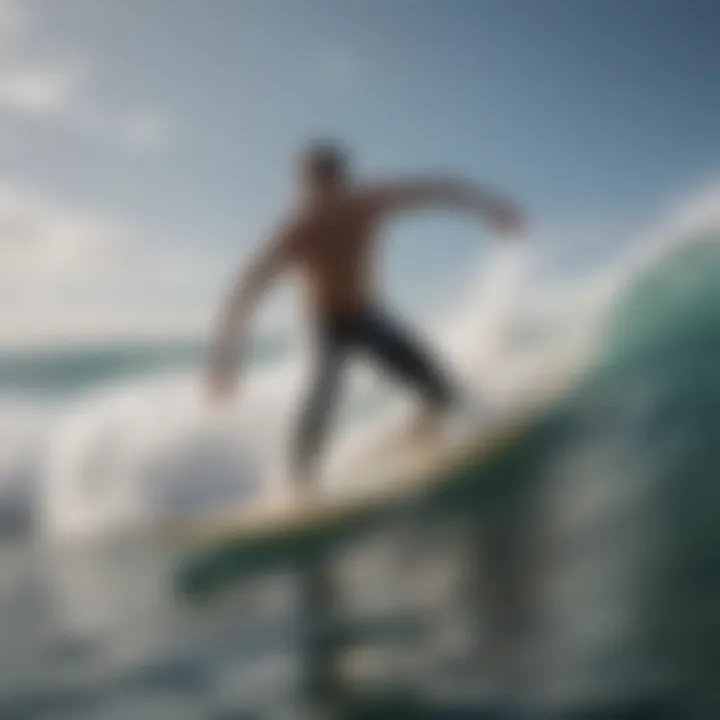 A surfer navigating through waves, emphasizing the performance impact of ally fins