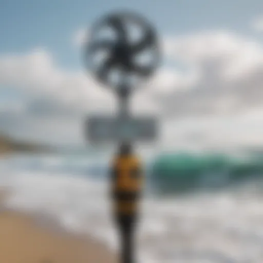 Anemometer measuring wind speed at a surf spot