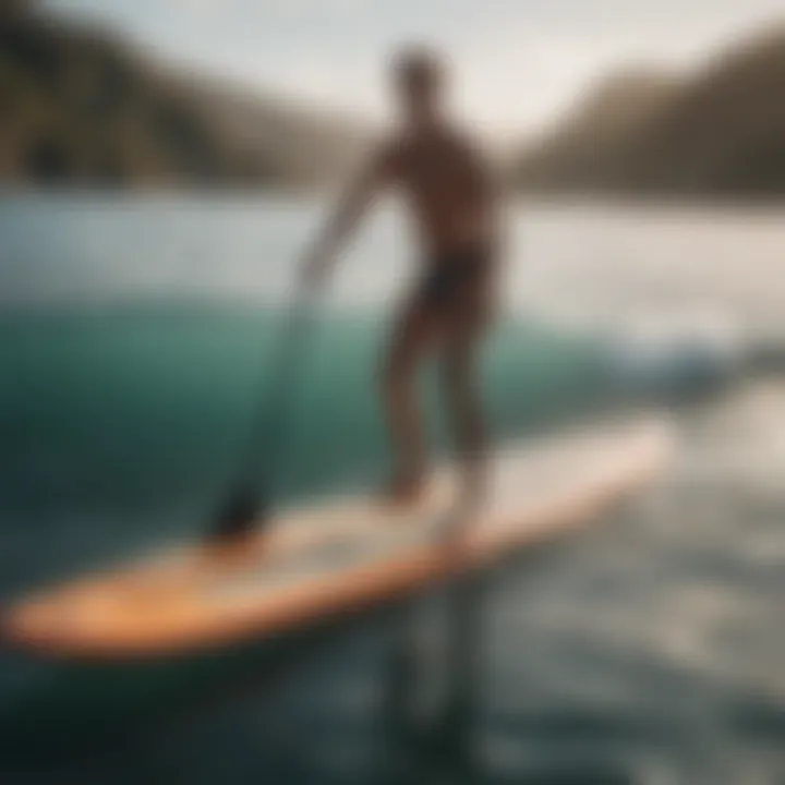 A detailed look at a paddleboard showcasing its stability and design