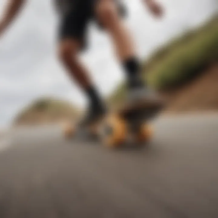 Dynamic shot of a longboarder performing tricks with hard wheels