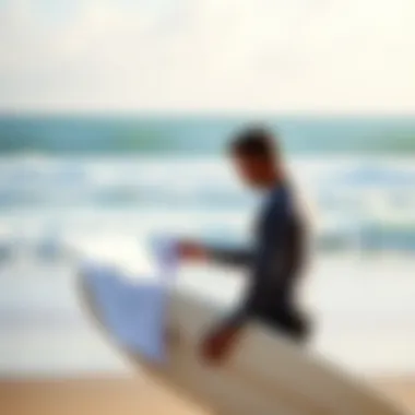 Interpreting Swell Charts for Better Surfing Surfer interpreting swell charts on a beach