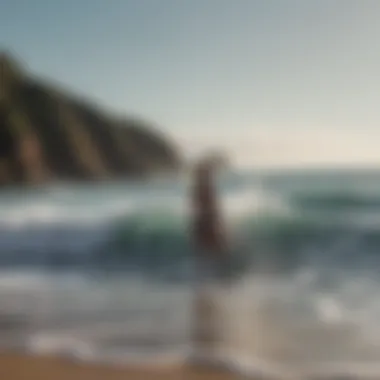 A serene beach scene juxtaposed with a turbulent sea, illustrating the contrast of attraction and fear.