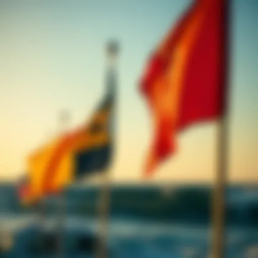 Close-up view of surf competition flags