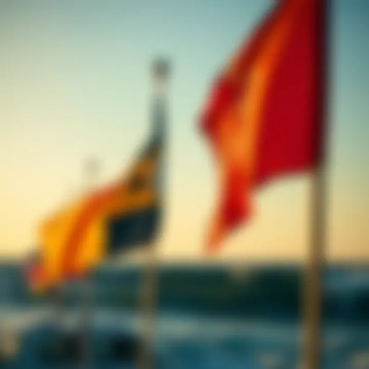Close-up view of surf competition flags