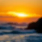 A picturesque coastline with waves crashing against the shore, symbolizing surf conditions.