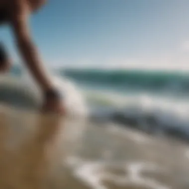 Surfers utilizing tide indicators for optimal surfing