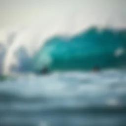 A vibrant ocean wave crashing against the shore