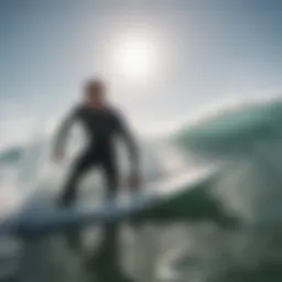 Surfer in action wearing a wetsuit in varying water temperature