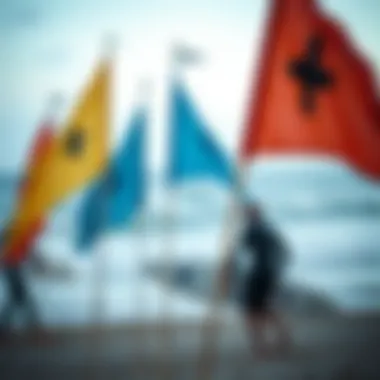 Wind flags indicating direction at a beach