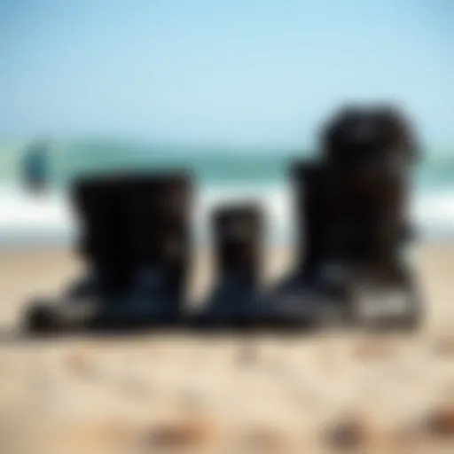 Xcel booties laid out showcasing various sizes