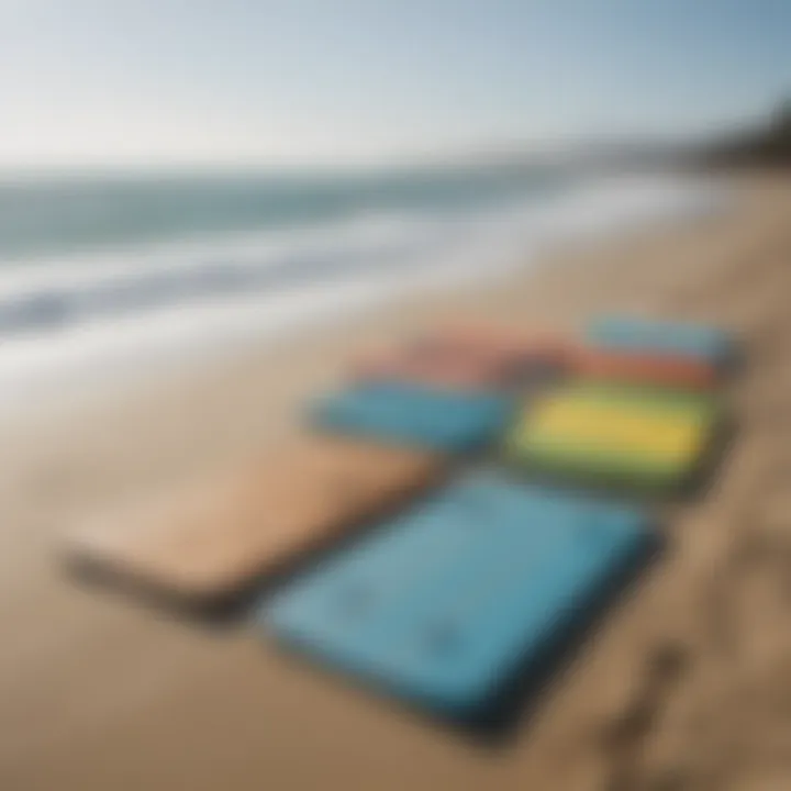 Different types of surf training mats displayed side by side