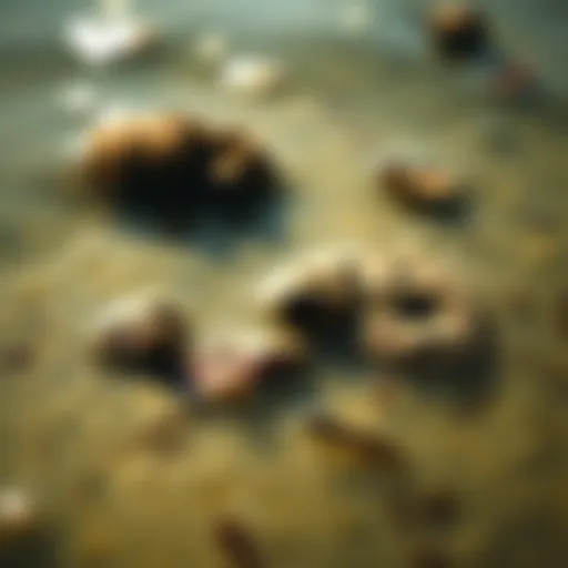 A close-up of polluted water with floating debris and oil sheen