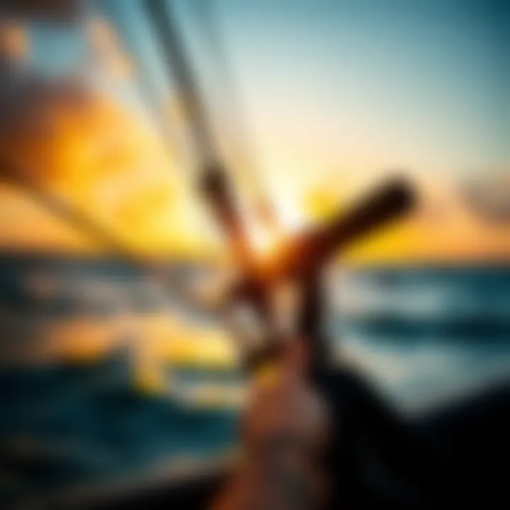 Essential Gear for Wind Surfing A close-up of wind surfing equipment against a stunning sunset