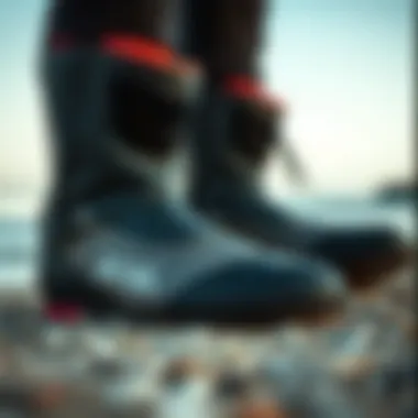 The Material and Design of Xcel Booties Close-up of Xcel booties highlighting material and design